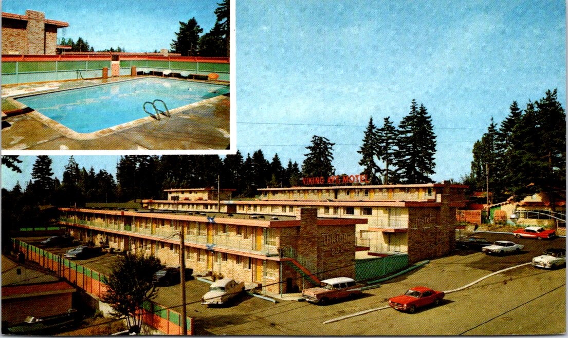 Viking Motel, Swimming Pool, LYNNWOOD, Washington Chrome Advertising Postcard