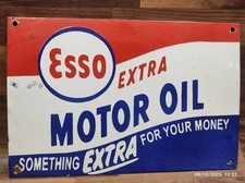 Targa insegna metallo smaltata olio motore porcellana Esso dimensioni 18" x 1...