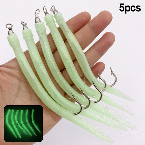 Haute Qualité 5Pcs MoruePêche Anguille Tube Jig Appât avec Pieuvre Barbelée - Photo 4/51