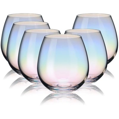 Stemless wine glasses set of 6, iridescent wine glass for red or white