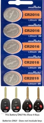 Remote Key Fob Battery  for Toyota Scion Combo Key - Murata (Sony) CR2016  5 Pkg