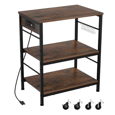 Bakers Rack with Power Outlet Kitchen Microwave Stand Cart 3 Tier Coffee Bar ...