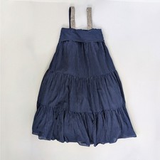 Ulla Johnson Bess Dress 2 Blue Pinstripe Tiered Midi Silver Straps Bow VGC
