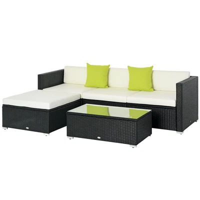 Outsunny 5 Pieces Rattan Sofa Set Wicker Sectional Cushion Patio Black Garden - Image 1 of 4