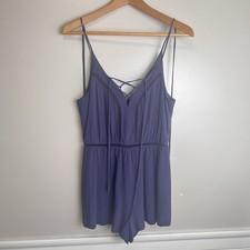 Blue Rain Romper XS Navy V-Neck Short Boho Crisscross Zipper Closure