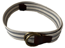 J.Crew Mens White Blue Stripe Belt Fits ~29-3...