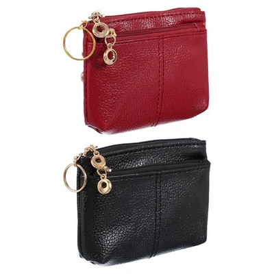 5x9 cm Münztasche, 2 Stück Leder-Geldbeutel für Kleingeld, Schwarz/Orange - Bild 1 von 4