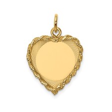 14k Yellow Gold Heart Pendant for Women Textured Border Engravable Charm