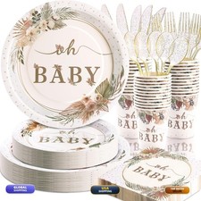 Gudvilla 168 Pcs Boho Its Girl Baby Shower Decorations Boho Baby Shower Plates