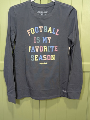 Life Is Good Womens Medium Football Is My Favorite Season Long Sleeve Blue/Gray