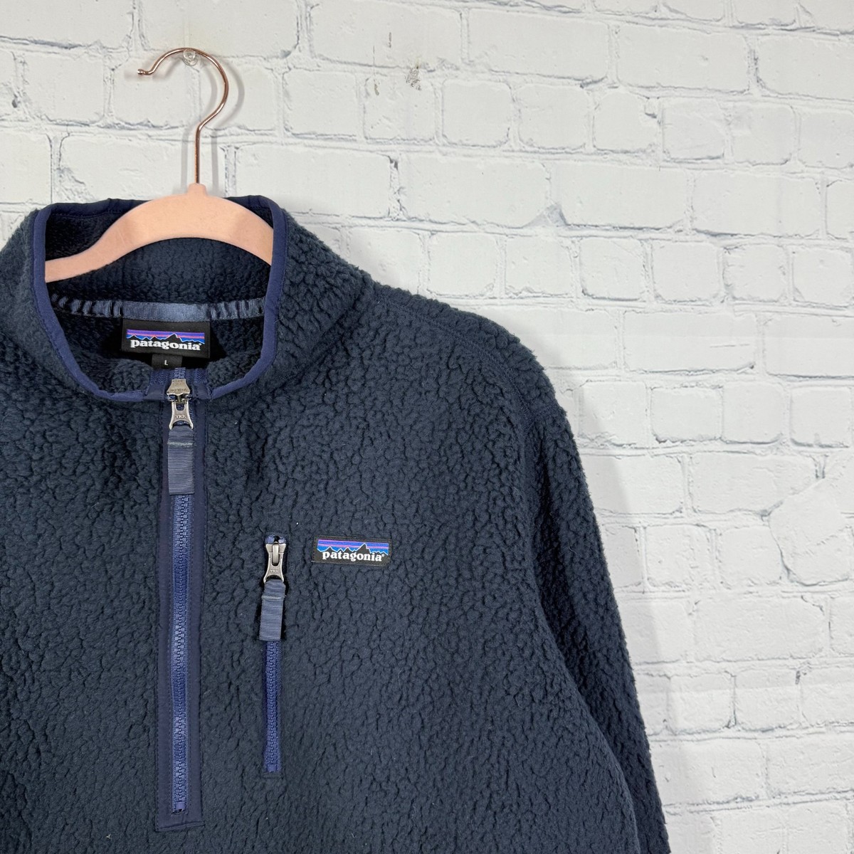 Patagonia Retro X Deep Pile Fleece Men Large Navy Half Zip Hiking