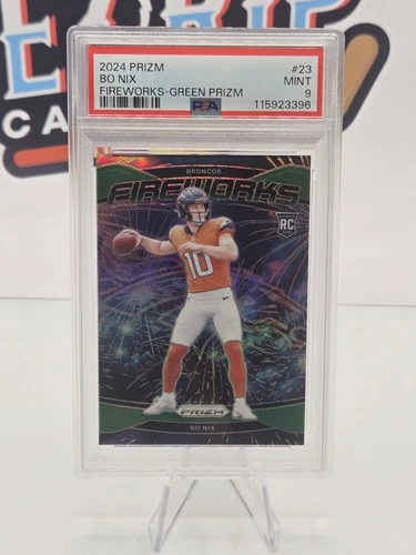 2024 Panini Prizm Football Bo Nix Fireworks Green Prizm RC #23 PSA 9