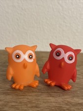 Orange  Red Owl  s Bathtub Rubber - Set Of Two - 2  Figure Squeezable Toys