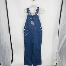 VTG Disney Store Pooh Eeyore Embroidered Womens L Bib Overalls snowflake winter