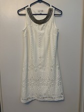 Westport 1962 Women’s White Sleeveless Dress Lace Overlay Size 4 Beading Detail