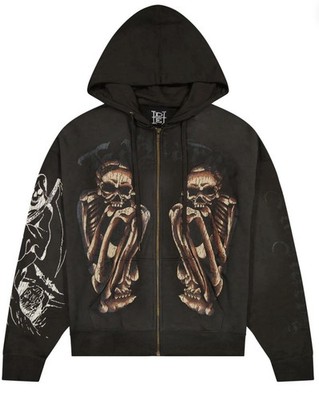 Ed Hardy SKELES BOXY ZIP Hoodie  Color: Grey  Style# EHM1303-19