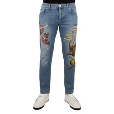 DOLCE & GABBANA Löwe DG King Logo 5-Pockets Jeans Hose SKINNY Cropped Blau