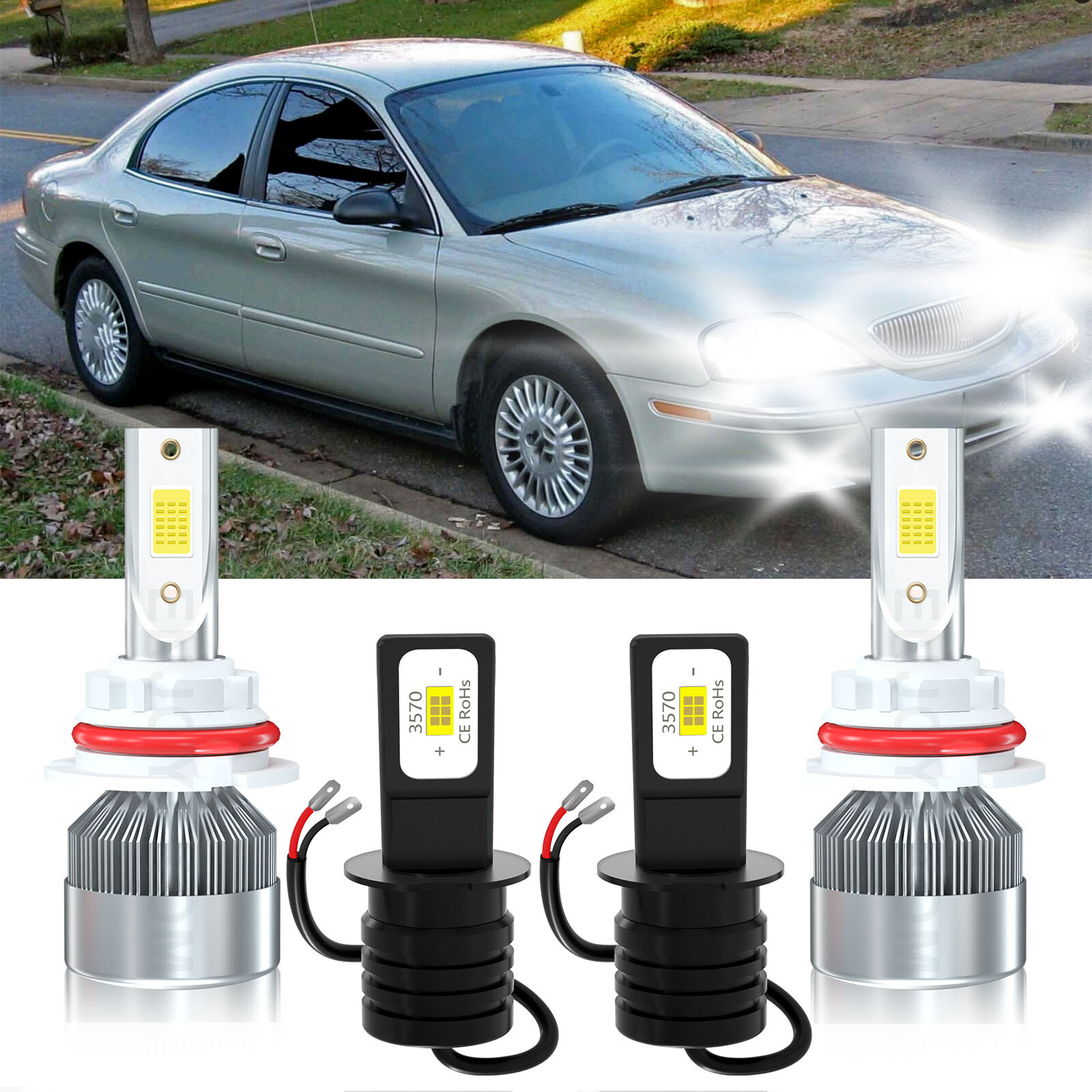 For Mercury Sable 1988-1991 LED Headlight Kit Bulbs High Low Beam+Fog Light