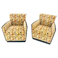 Pair of Fine Ebonized Oak French Art Deco Lounge Chairs by Dominique Redone MINT