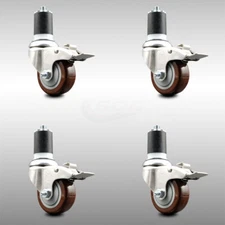 3.5 Inch 316SS Maroon Poly Swivel 1-3/4 Inch Stem Caster Set Lock Brake SCC