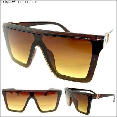 Men's Women Oversized Retro Modern Shield Style SUN GLASSES Large Brown Frame C5