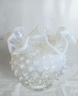 Vintage Fenton Moonstone Opalescent Hobnail Glass Bowl=4" - Ruffle Edge