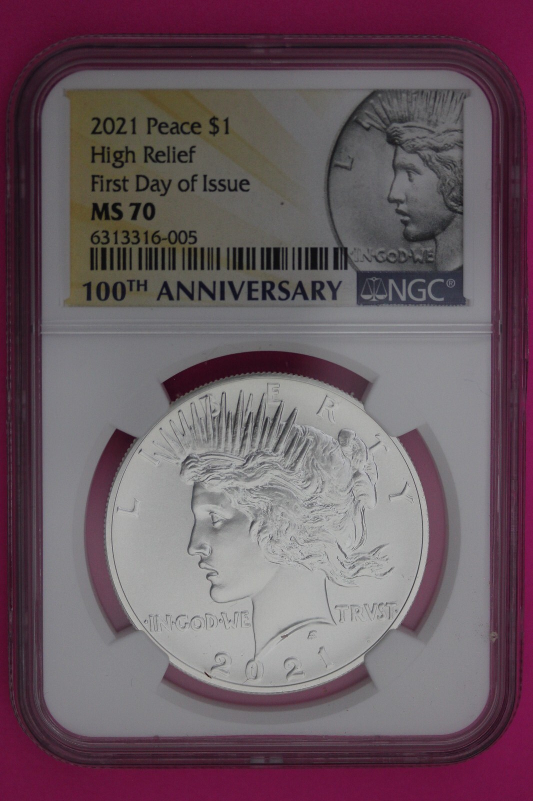 Rare 2021 P MS 70 Peace Silver Dollar NGC High Relief Certified First Day 665