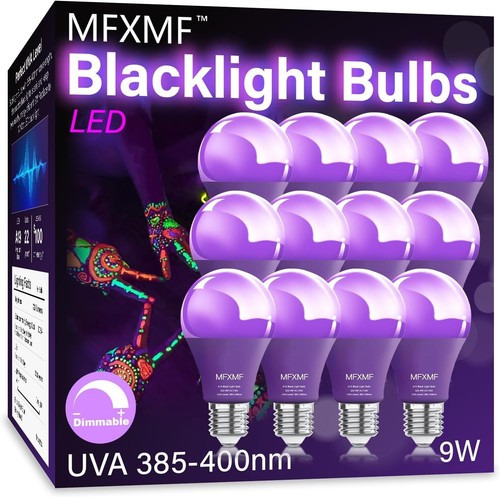 12 Pack LED Black Light Bulbs,9W 100W Equivalent E26 Base Black Lights, UVA L... - Picture 2 of 7