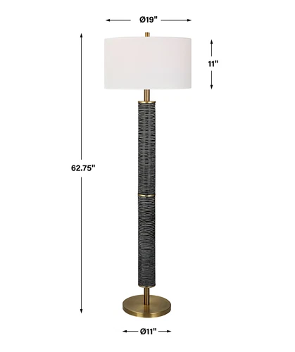 Elegant Modern Gray Black Antique Brass Floor Lamp 63 in Organic Stripes Carved - Picture 3 of 9