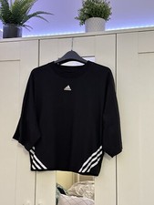 Adidas Womens Cropped Striped Side T-shirt - Size Small