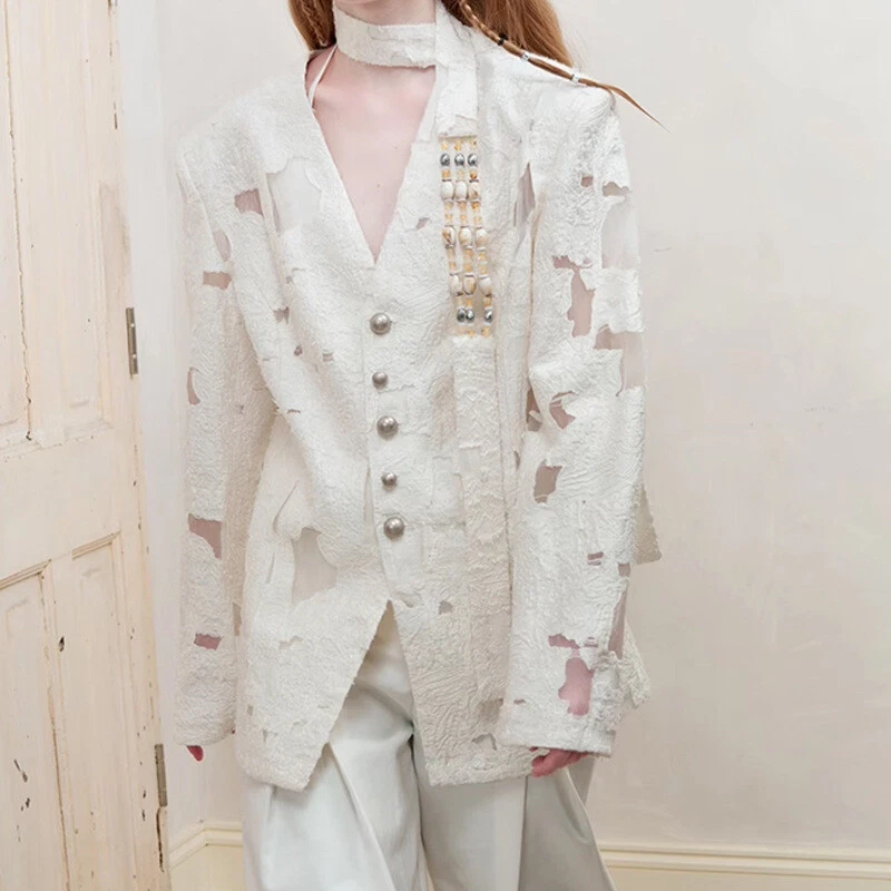 OFF WHITE Blazer donna manica lunga scollo V monopetto giacca cappotto outwear design sciolto