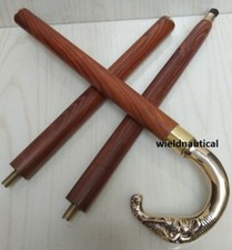 Brass Elephant Head Handle Designer Vintage Brown Wood Walking Stick Cane