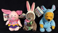 3 Disney Store WINNIE THE POOH Mini Bean Bag EASTER Plush 8  NWT Lot