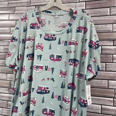 Womens 2x Camping Happy Camper Sleepshirt Joyspun Pockets Stretch Comfy plus Nwt