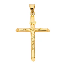 Ioka - 14K Yellow Gold Religious Crucifix Charm Pendant For Necklace or Chain