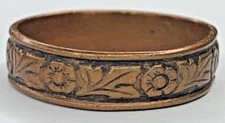 Vintage Marked Copper Repousse Floral Leaf Forget Me Not 5mm Band Ring SZ 9.25