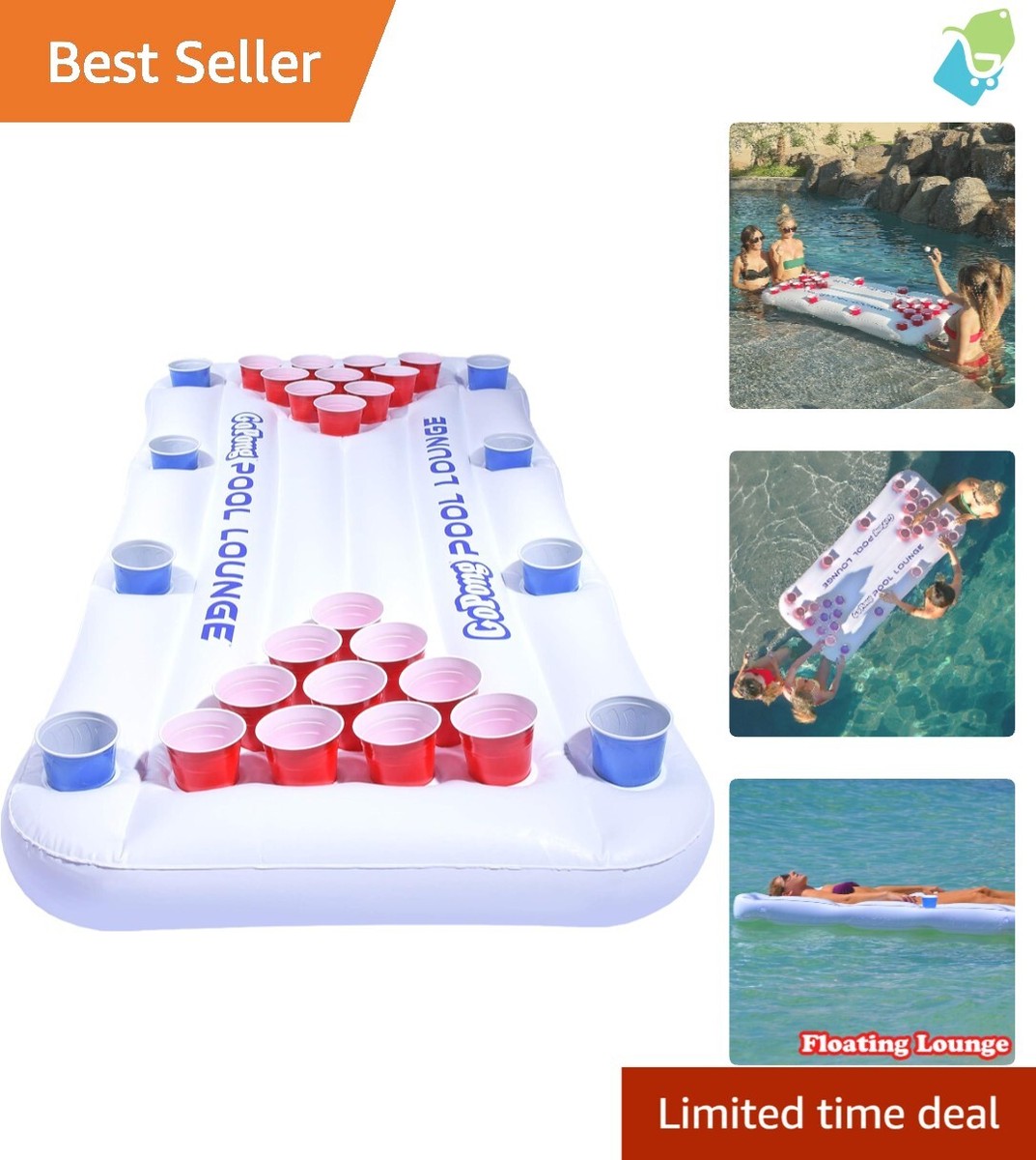 Quick Inflate Floating Beer Pong Table with Cup Holders