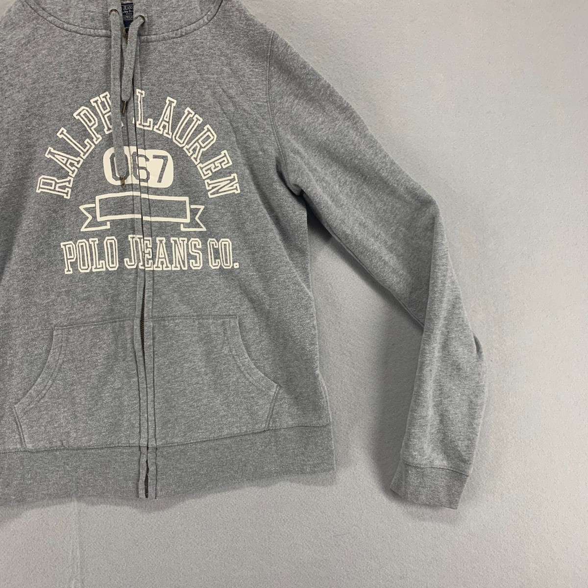 Ralph Lauren Hoodie Womens Medium Gray Full Zip Polo Jeans Spell