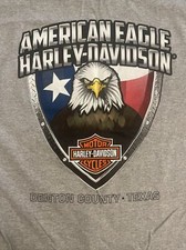 Harley Davidson American Eagle Denton, Texas Licensed T Shirt Size Medium Gray