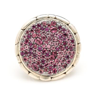 NEU John Hardy Sterlingsilber Kali Lavafire rosa Turmalin Ring mit Geschenkbox