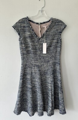 Rebecca Taylor Tweed Fit & Flare Dress Size 6 Blue Cap Sleeve Vneck Tweed Ruffle | eBay Rebecca Taylor Tweed Fit & Flare Dress Size 6 Blue Cap Sleeve Vneck Tweed Ruffle | eBay