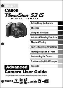 Canon Powershot S3 IS Digital Camera User Guide Instruction Manual