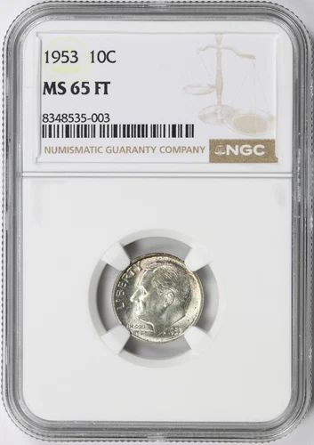 1953 10c Roosevelt Silver Dime NGC MS65 FT