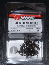 VMC 9651 Short Shank Treble Hooks Size 4 - Pack of 25 9651BN-04 Black Nickel