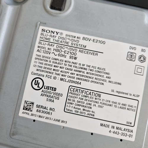 Sony 3D Blu-ray DVD Disc Home Theatre System Ricevitore TESTATO BDV-E2100 senza telecomando - Foto 12 di 12