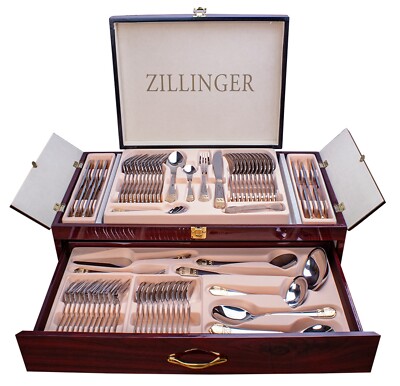 NEW ZILLINGER GOLD HEAVY 72 PIECE CUTLERY SET STAINLESS STEEL
