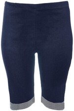 Denim Look Pull On Knee Length Turn Up Shorts Back Pockets Ladies Plus Size