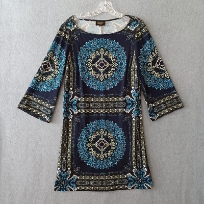 laundry by shelli segal embroidered dress Laundry By Shelli Segal Dress Womens Small Blue Geometric Long Sleeve Midi  Dress