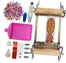 the Second Generation Adjustable Bead Loom Kit with Seed Beads,Large Eye Curved