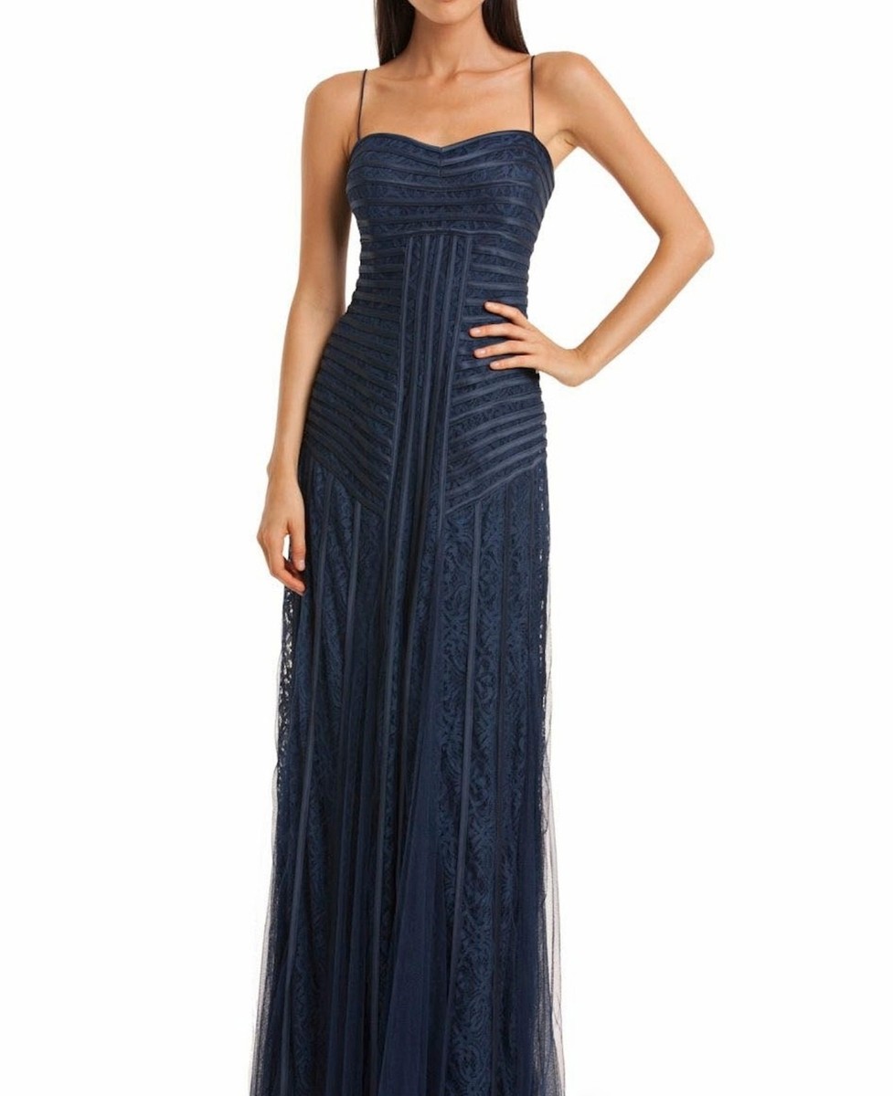 JS Collections Navy Blue Mesh Overlay Formal Long Gown Size 4 | eBay